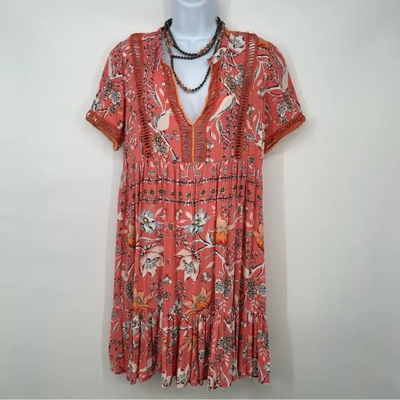 jaase red dress Jaase Dress womens Large RED Floral Lovers Passion Print Oversize eyelet trim